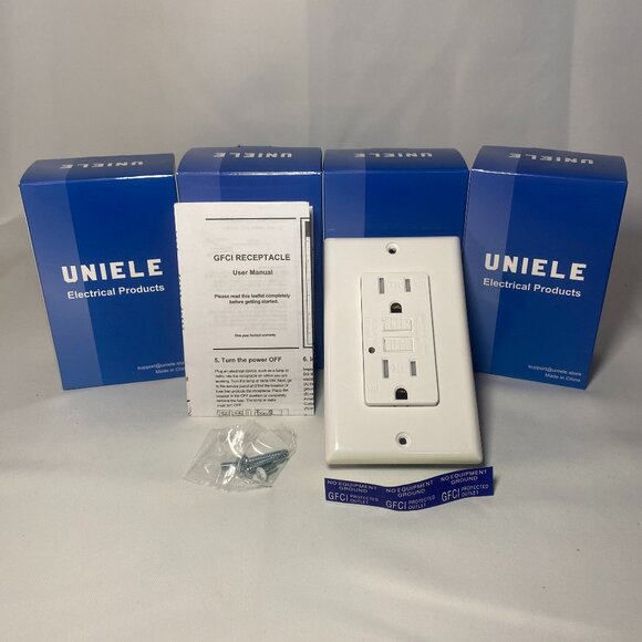 Uniele GFCI Receptacle Outlet Weather Resistant White 15 Amp 125V 4-Pack NIP - Picture 1 of 4